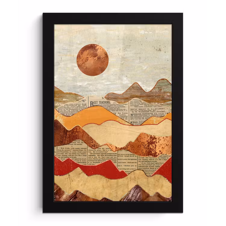Poster met lijst - Vintage - Krant - Brons - Abstract - Landschap - Kleuren — 1