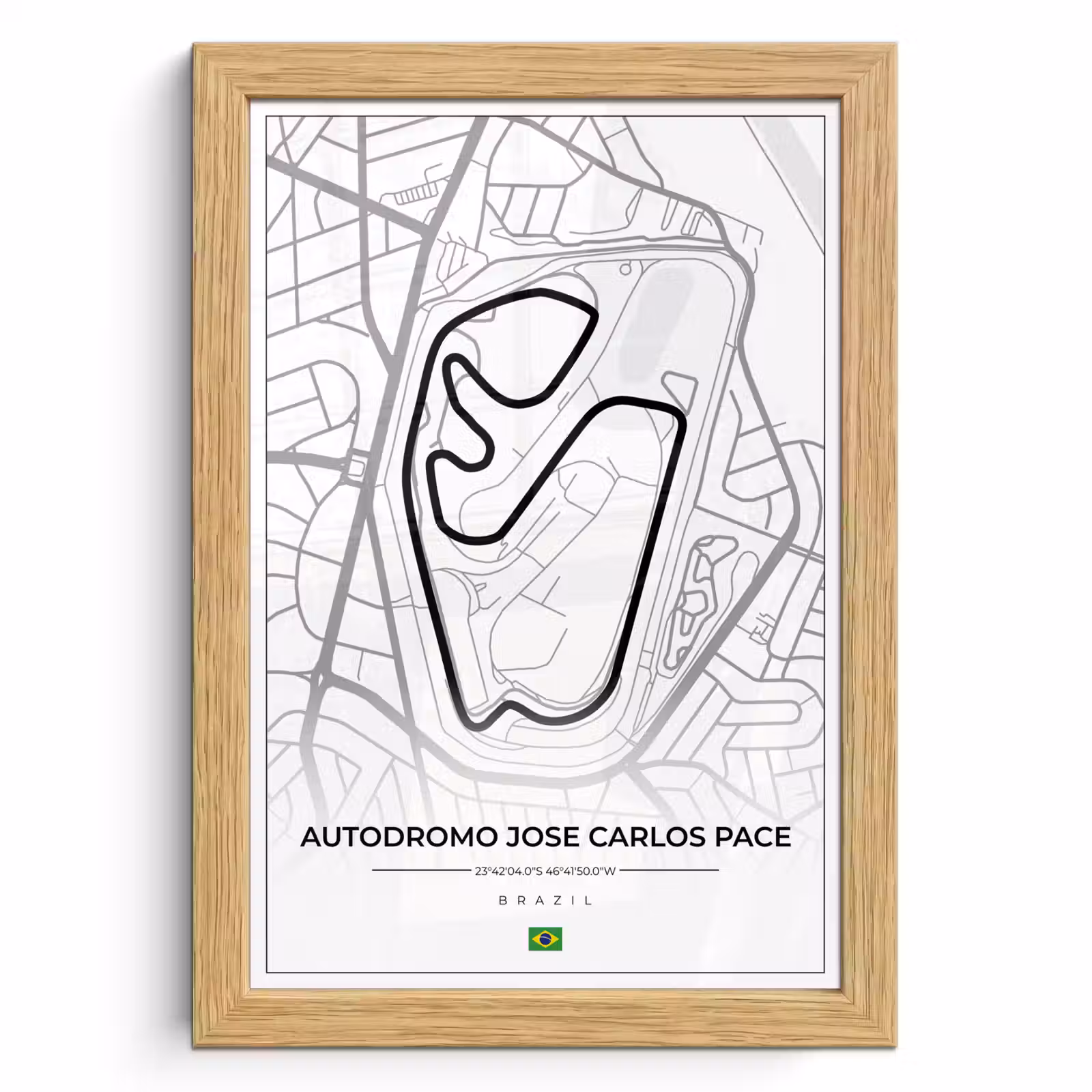 Poster met lijst - Racebaan - Brazilië - Circuit - Formule 1 - Autodromo Jose Carlos Pace - Wit — 1