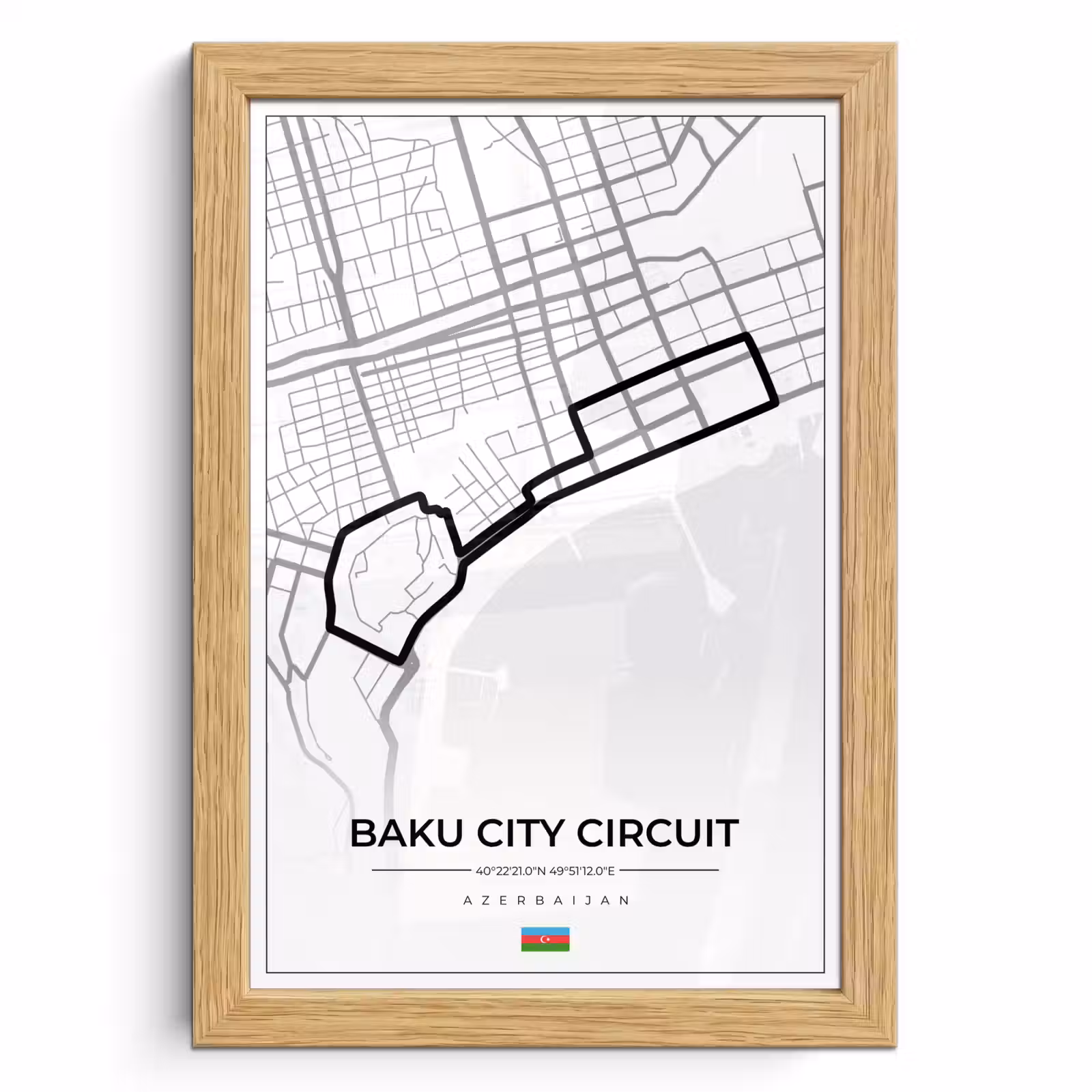 Poster met lijst - Racebaan - Circuit - F1 - Baku City Circuit - Azerbeidzjan - Wit — 1