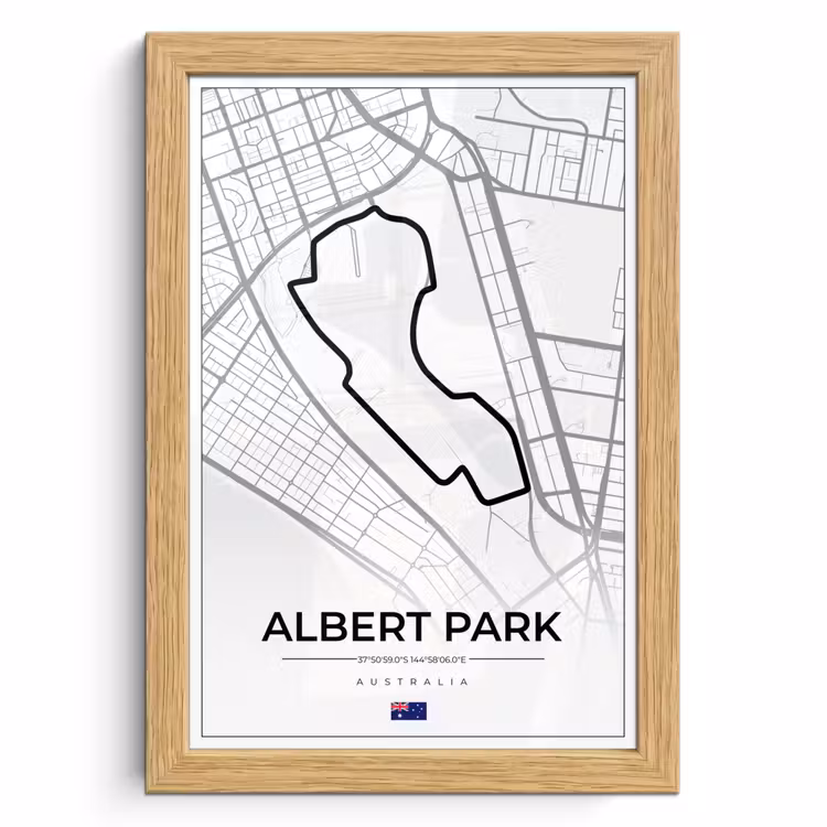 Poster met lijst - Circuit - Formule 1 - Australië - Racebaan - Albert Park circuit - Wit — 1
