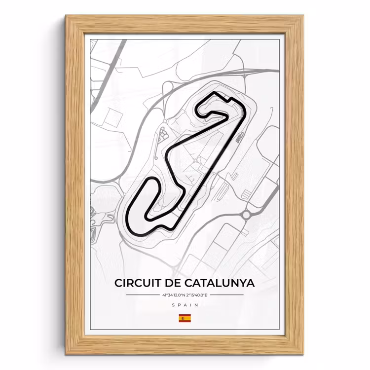 Poster met lijst - F1 - Racebaan - Circuit de Barcelona-Catalunya - Circuit - Spanje - Wit — 1