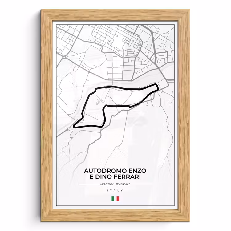Poster met lijst - F1 - Racebaan - Italië - Zwart - Autodromo Enzo e Dino Ferrari - Wit — 1