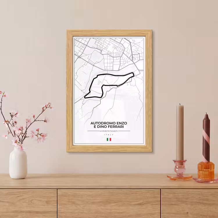 Poster met lijst - F1 - Racebaan - Italië - Zwart - Autodromo Enzo e Dino Ferrari - Wit — 5