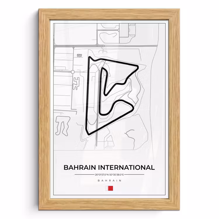 Poster met lijst - Formule 1 - Racebaan - Bahrain International Circuit - Bahrain - Circuit - Wit — 1