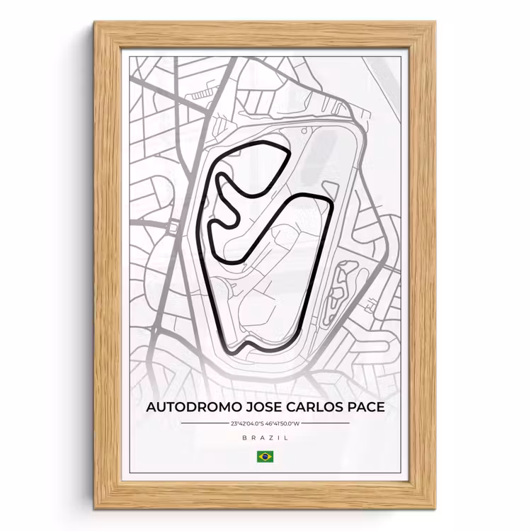 Poster met lijst - Racebaan - Brazilië - Circuit - Formule 1 - Autodromo Jose Carlos Pace - Wit — 1