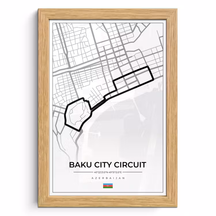 Poster met lijst - Racebaan - Circuit - F1 - Baku City Circuit - Azerbeidzjan - Wit — 1