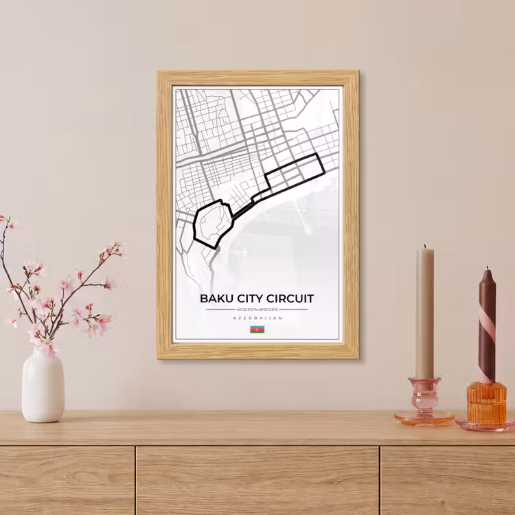 Poster met lijst - Racebaan - Circuit - F1 - Baku City Circuit - Azerbeidzjan - Wit — 5