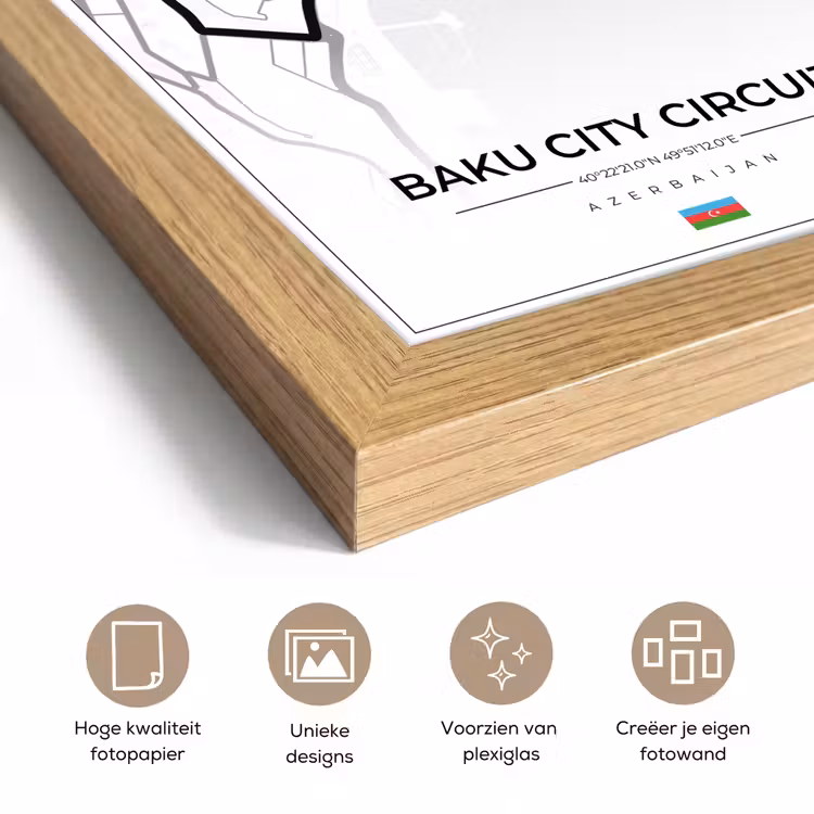 Poster met lijst - Racebaan - Circuit - F1 - Baku City Circuit - Azerbeidzjan - Wit — 6