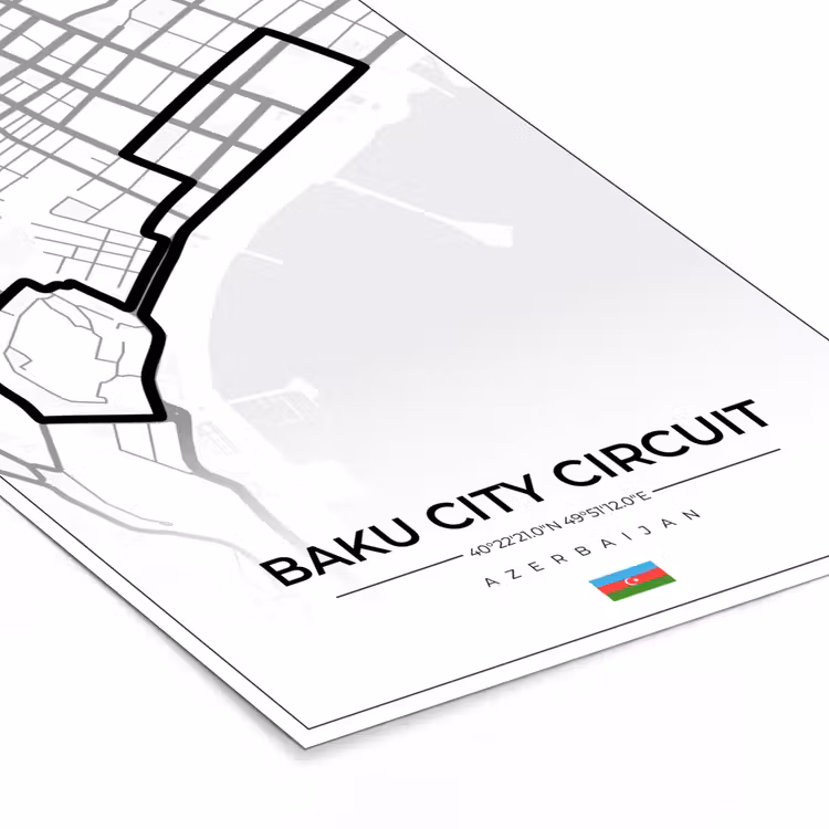 Poster met lijst - Racebaan - Circuit - F1 - Baku City Circuit - Azerbeidzjan - Wit — 7