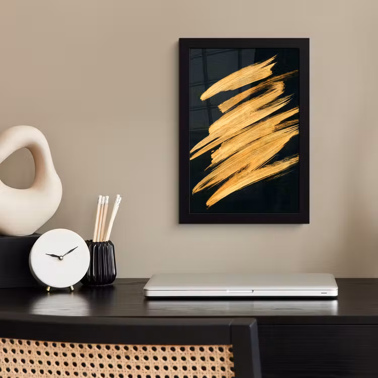 Poster met lijst - Goud - Verf - Strepen - Luxe - Abstract — 2