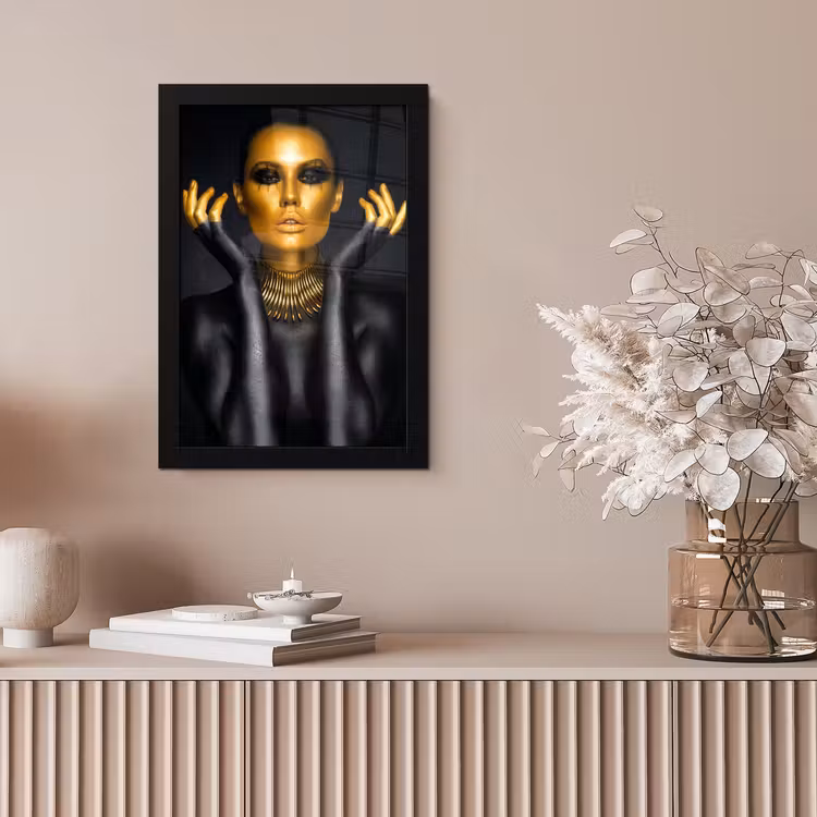 Poster met lijst - Vrouw - Portret - Goud - Luxe - Zwart — 5