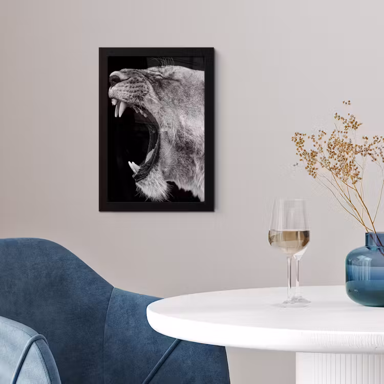 Poster met lijst - Dieren - Leeuw - Zwart - Wit - Portret — 4