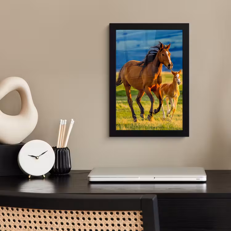 Poster met lijst - Paarden - Gras - Dieren - Landschap - Natuur — 2