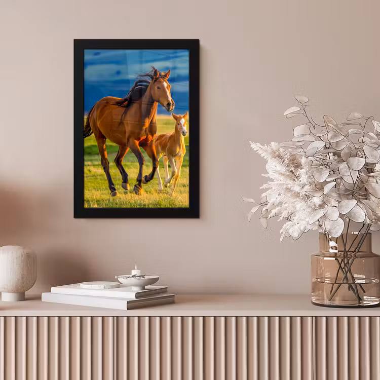Poster met lijst - Paarden - Gras - Dieren - Landschap - Natuur — 5