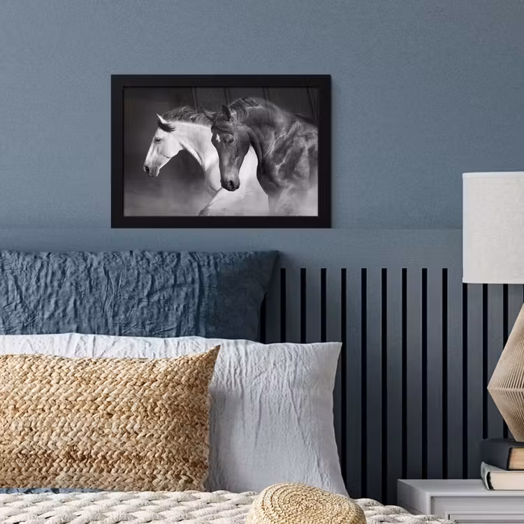 Poster met lijst - Paarden - Dieren - Zwart - Wit - Portret — 3