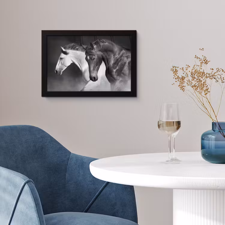 Poster met lijst - Paarden - Dieren - Zwart - Wit - Portret — 4