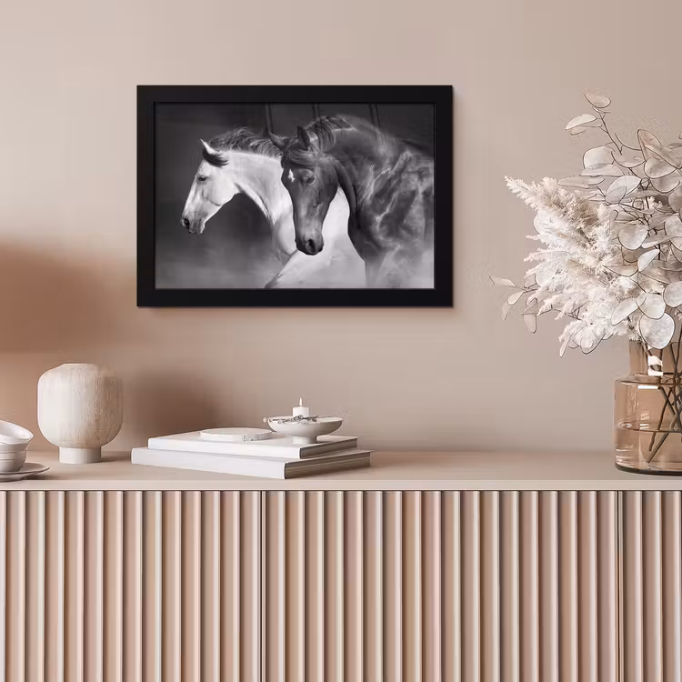Poster met lijst - Paarden - Dieren - Zwart - Wit - Portret — 5