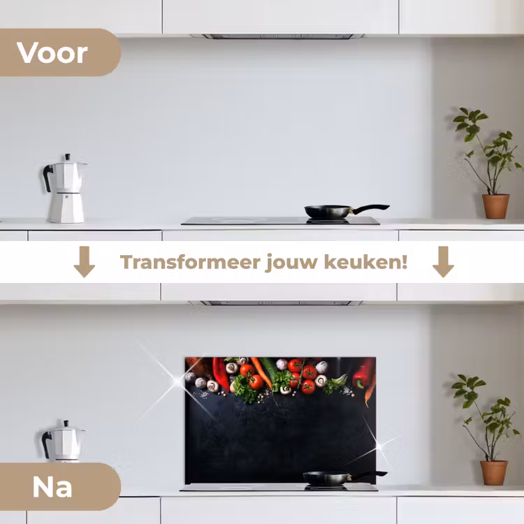 Spatscherm keuken - Groente - Kruiden - Specerijen - Zwart - Rustiek - Keuken — 3