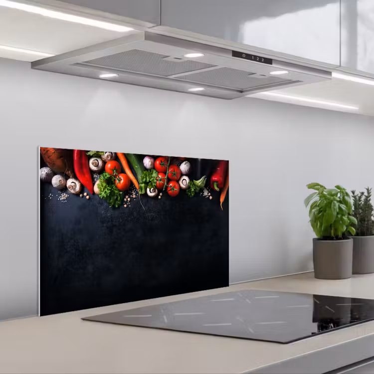 Spatscherm keuken - Groente - Kruiden - Specerijen - Zwart - Rustiek - Keuken — 5