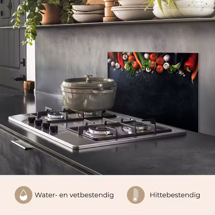 Spatscherm keuken - Groente - Kruiden - Specerijen - Zwart - Rustiek - Keuken — 7
