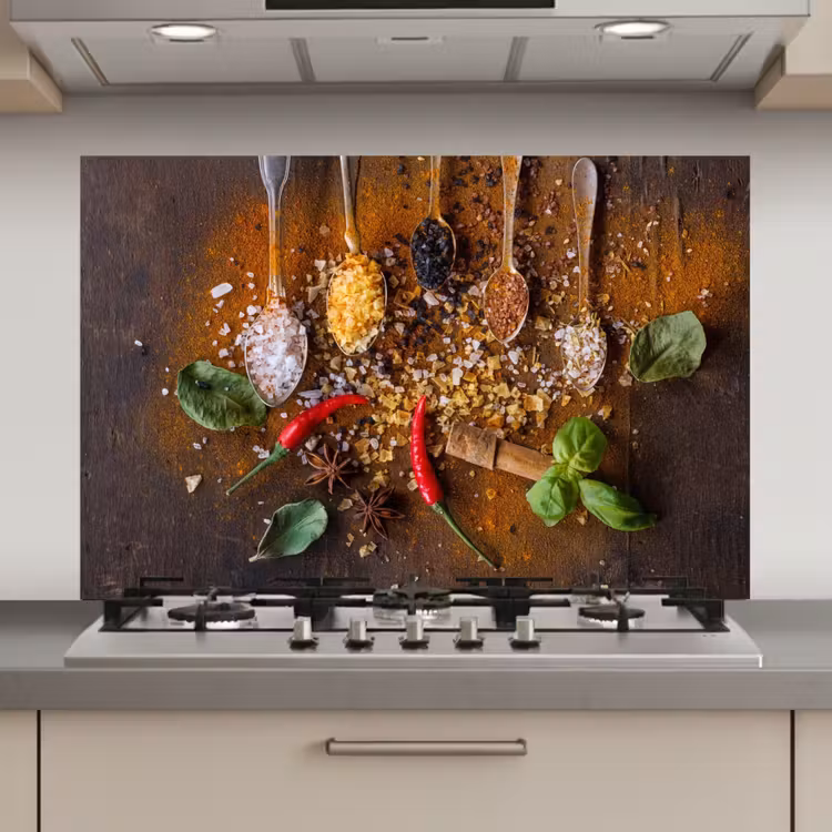 Spatscherm keuken - Lepels - Kruiden - Chilipeper - Specerijen - Zout — 1