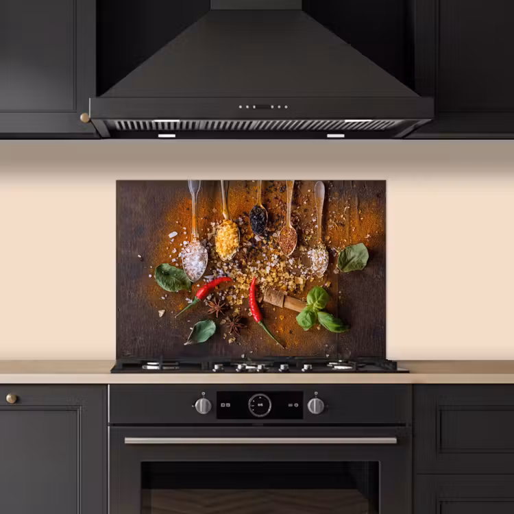 Spatscherm keuken - Lepels - Kruiden - Chilipeper - Specerijen - Zout — 2