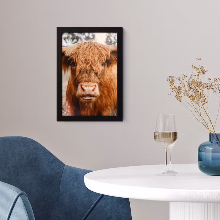 Poster met lijst - Koe- Schotse hooglander - Hoorns - Bruin - Landschap — 4