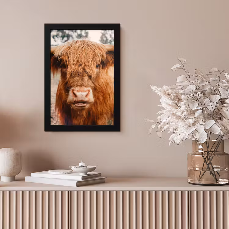 Poster met lijst - Koe- Schotse hooglander - Hoorns - Bruin - Landschap — 5