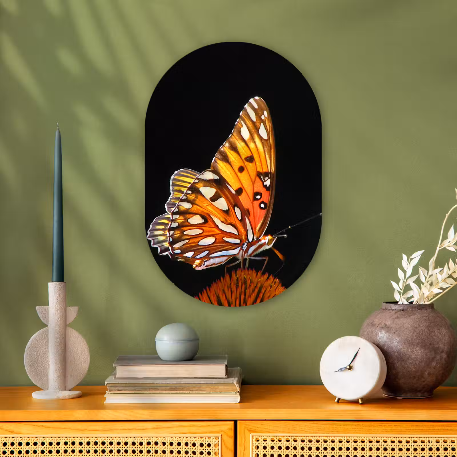 Muurovaal - Vlinder - Bloemen - Insect - Portret - Zwart - Oranje — 1