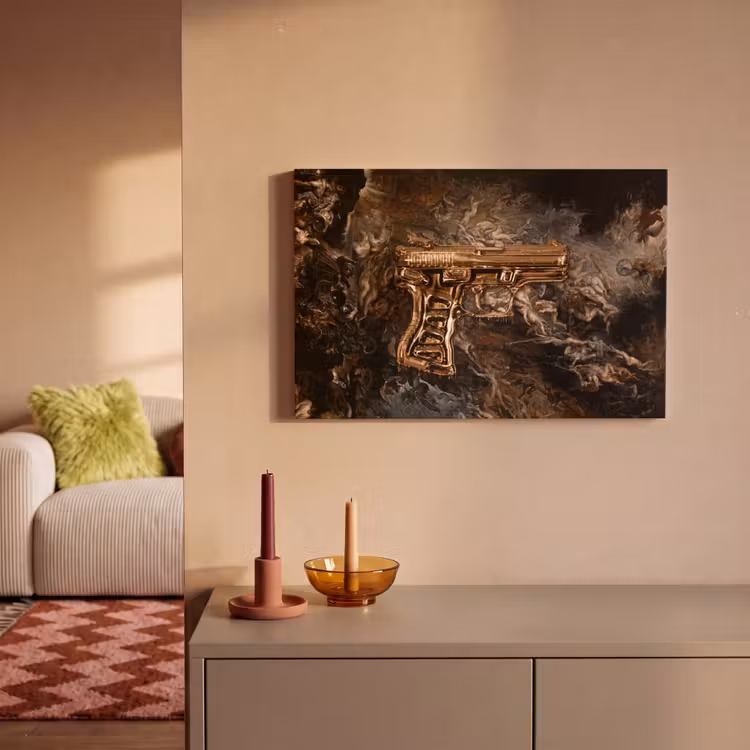 Canvas schilderij - Pistool - Goud - Rook — 2