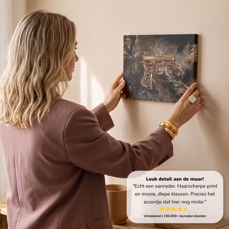 Canvas schilderij - Pistool - Goud - Rook — 3