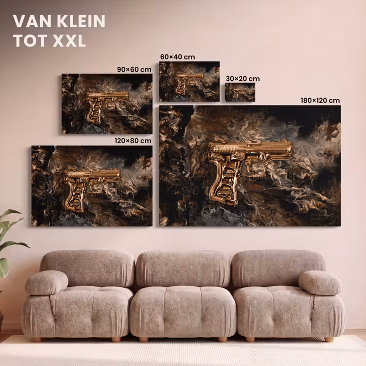 Canvas schilderij - Pistool - Goud - Rook — 8