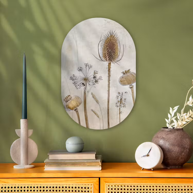 Muurovaal - Bloemen - Waterverf - Stilleven - Bruin - Vintage — 3