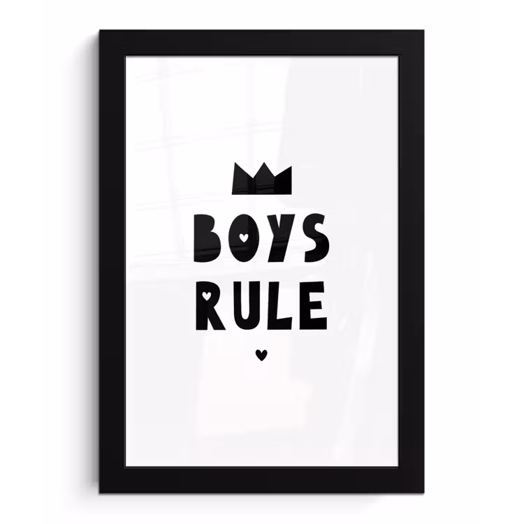 Poster met lijst - Boys Rule - Quotes - Spreuken - Kinderen - Jongens — 1