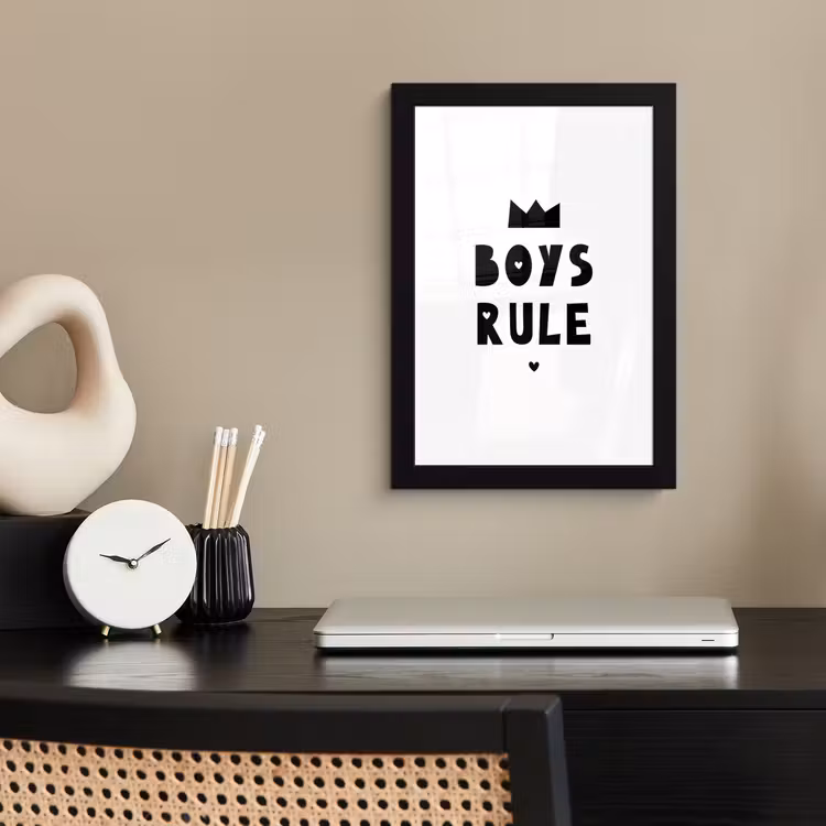 Poster met lijst - Boys Rule - Quotes - Spreuken - Kinderen - Jongens — 2