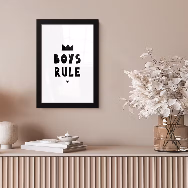 Poster met lijst - Boys Rule - Quotes - Spreuken - Kinderen - Jongens — 5