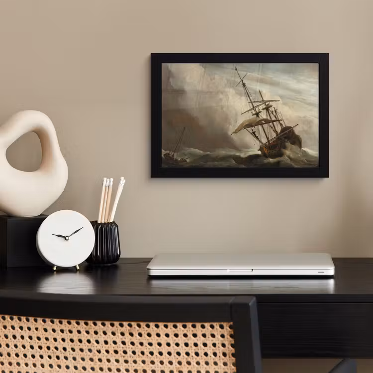 Poster met lijst - Een schip in volle zee bij vliegende storm - Schilderij van Willem van de Velde — 2