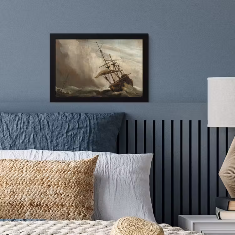 Poster met lijst - Een schip in volle zee bij vliegende storm - Schilderij van Willem van de Velde — 3