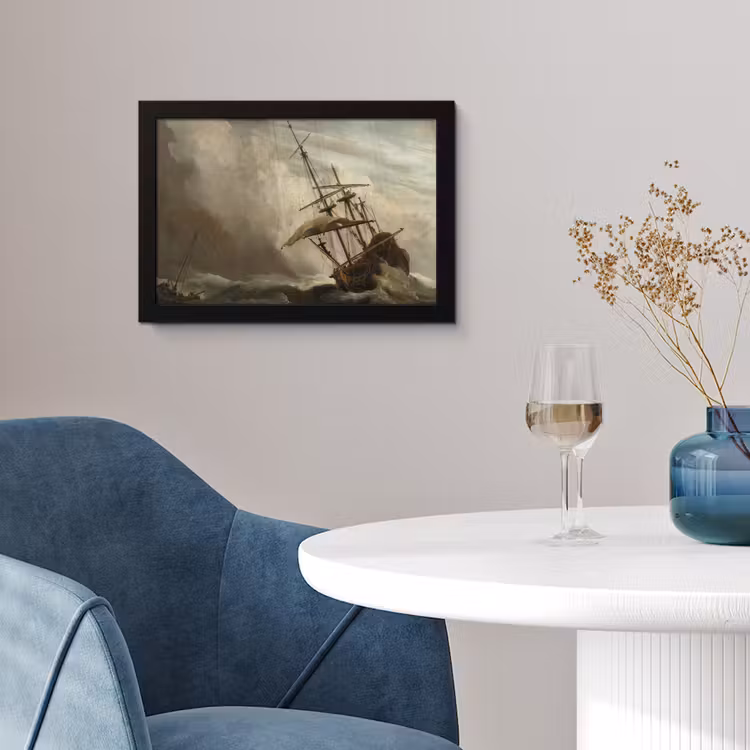 Poster met lijst - Een schip in volle zee bij vliegende storm - Schilderij van Willem van de Velde — 4