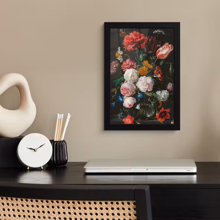 Poster met lijst - Stilleven met bloemen in een glazen vaas - Schilderij van Jan Davidsz. de Heem — 2