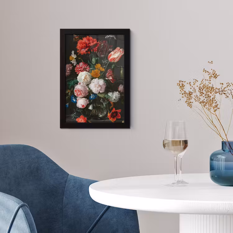 Poster met lijst - Stilleven met bloemen in een glazen vaas - Schilderij van Jan Davidsz. de Heem — 4