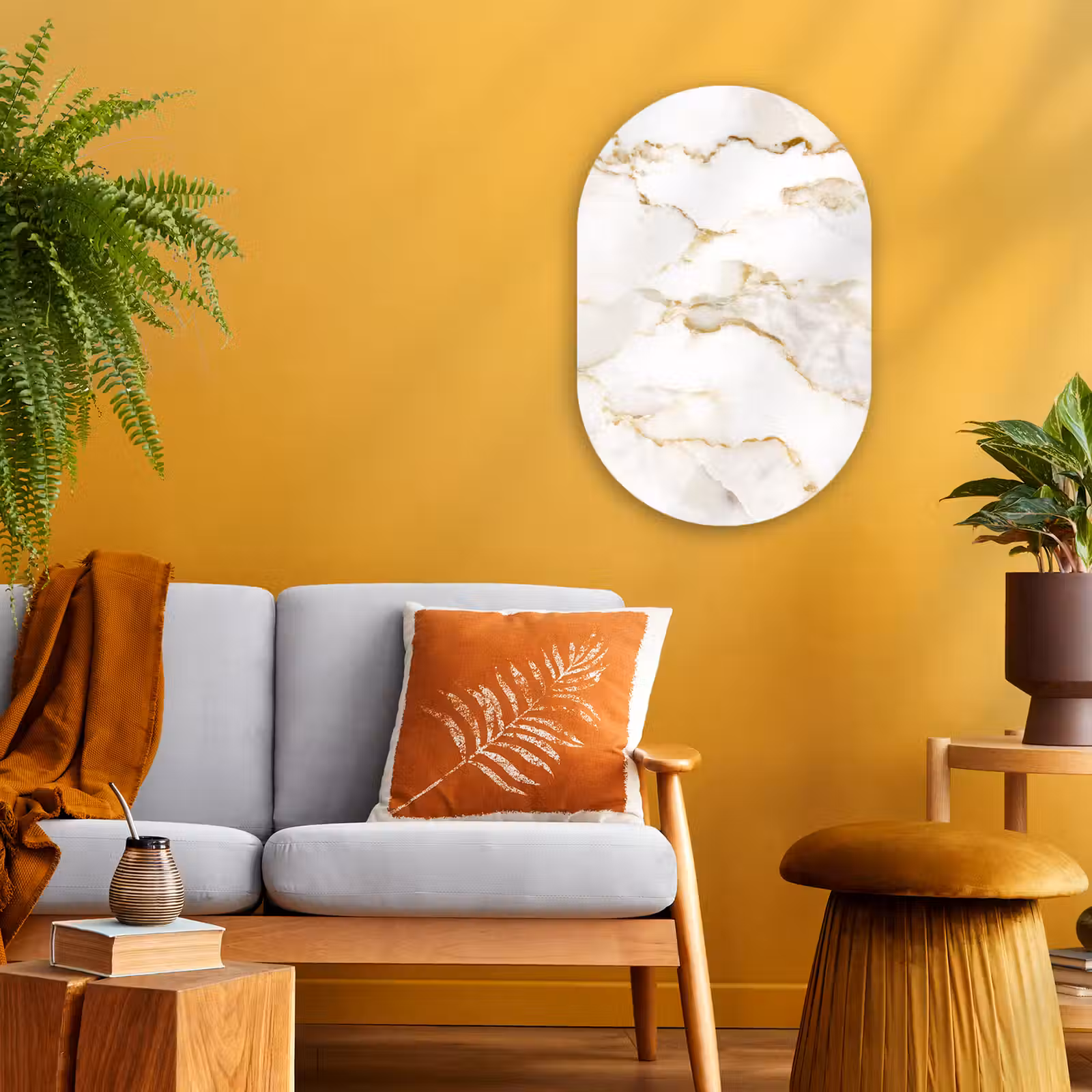 Muurovaal - Marmer - Kalk - Goud - Luxe - Marmerlook - Wit — 1