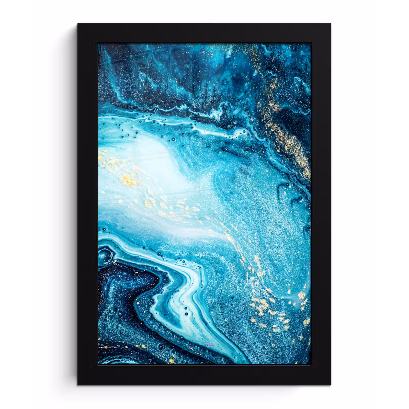 Poster met lijst - Marmerlook - Blauw - Goud - Luxe - Glitter - Marmer — 1