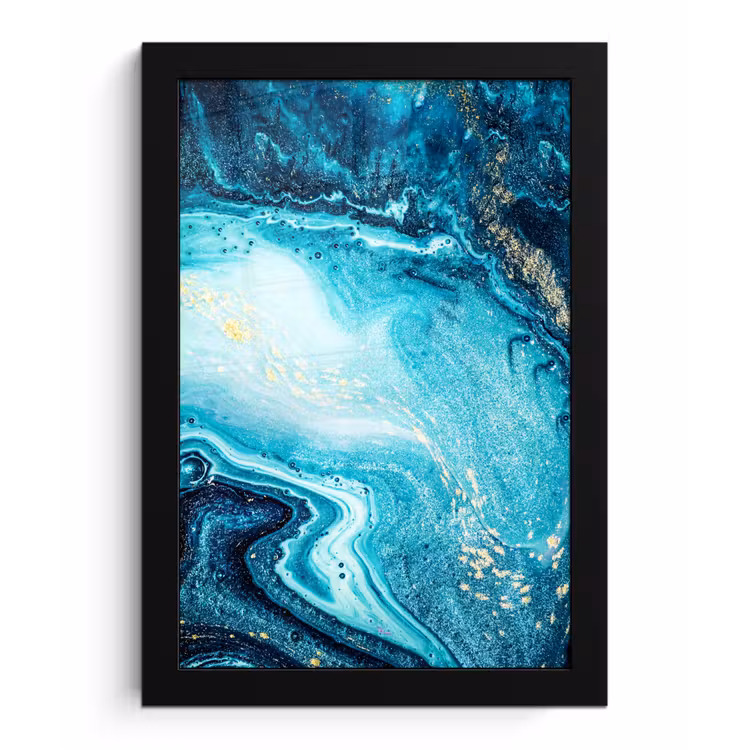 Poster met lijst - Marmerlook - Blauw - Goud - Luxe - Glitter - Marmer — 1