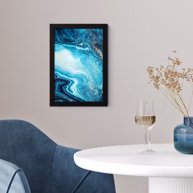 Poster met lijst - Marmerlook - Blauw - Goud - Luxe - Glitter - Marmer — 4