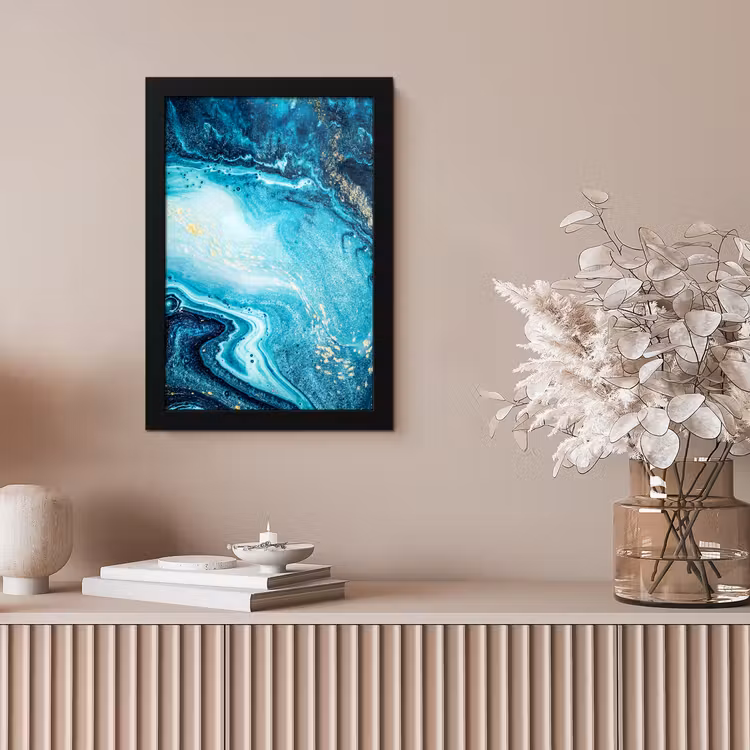 Poster met lijst - Marmerlook - Blauw - Goud - Luxe - Glitter - Marmer — 5