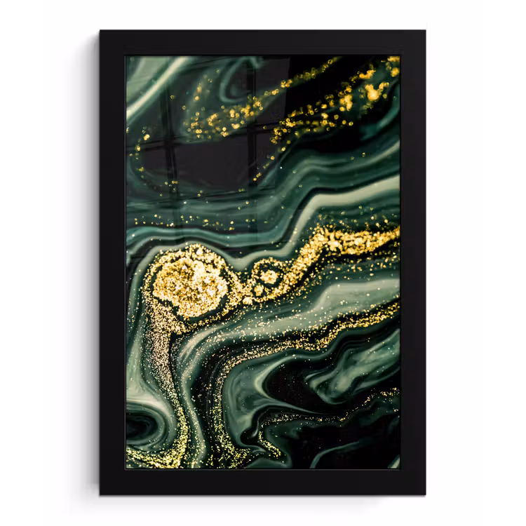 Poster met lijst - Marmer - Goud - Glitter - Groen - Marmerlook - Luxe — 1