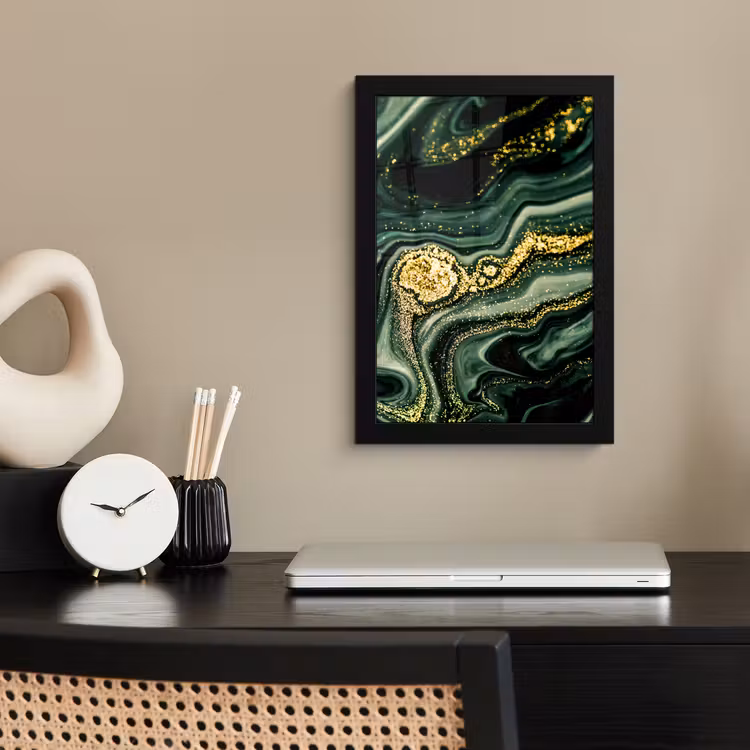 Poster met lijst - Marmer - Goud - Glitter - Groen - Marmerlook - Luxe — 2