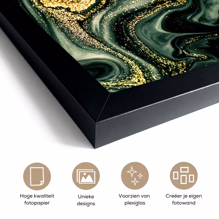 Poster met lijst - Marmer - Goud - Glitter - Groen - Marmerlook - Luxe — 6
