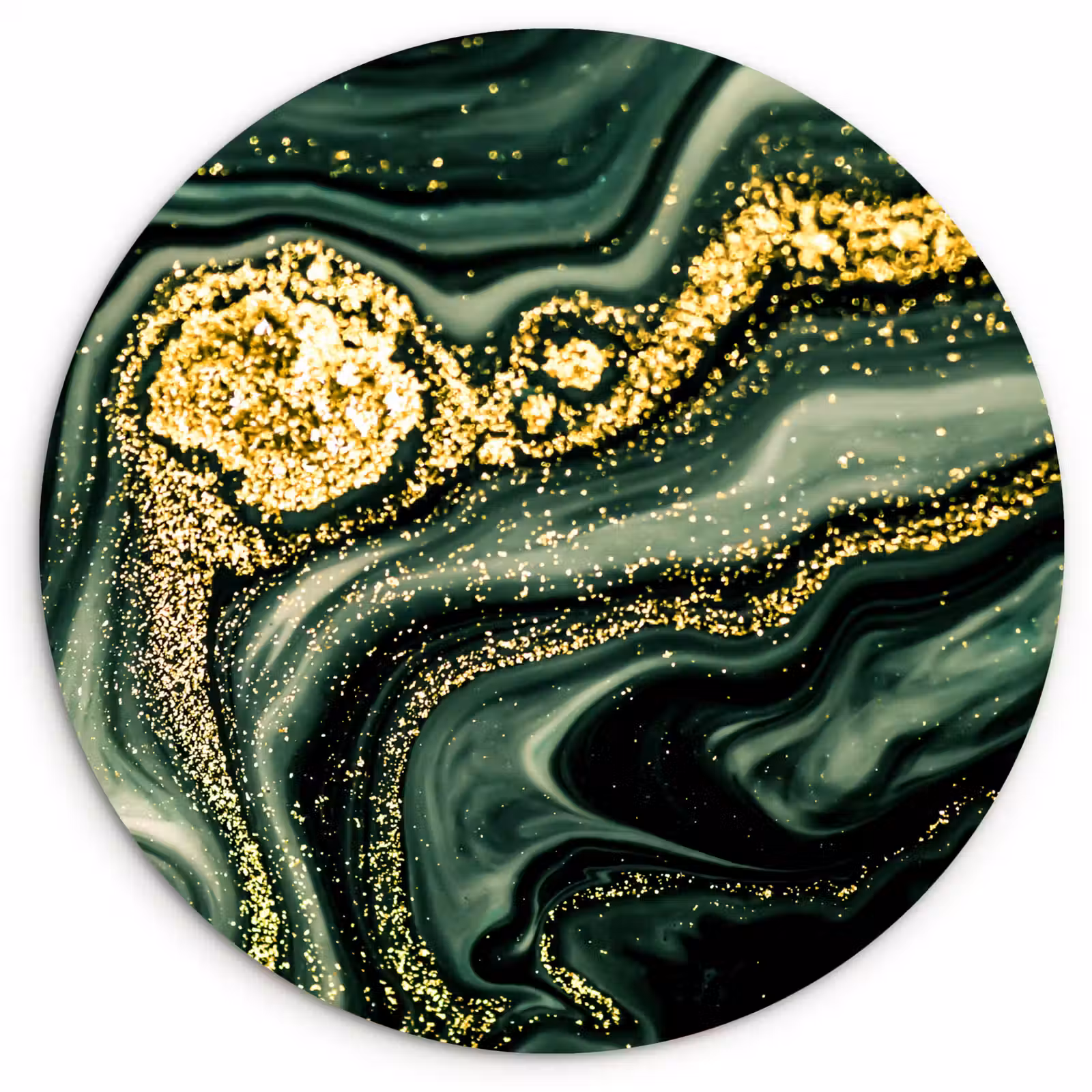 Muurcirkel - Marmer - Goud - Glitter - Groen - Marmerlook - Luxe — 1